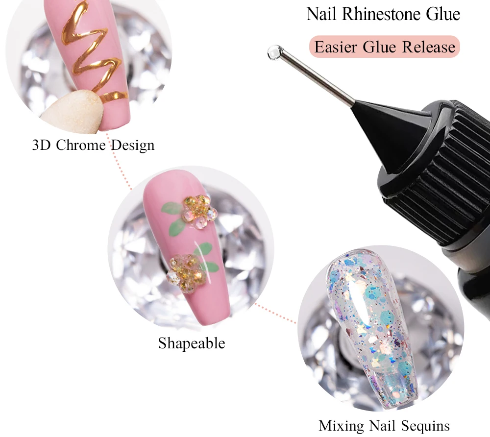 Description Picture 5 of itemPUENTE 5 In 1 Nail Rhinestone Gel Glue For Stick The Drill Tranparent 10g Soak Off UV Nail Art Gel Polish Strong Adhesive Glue