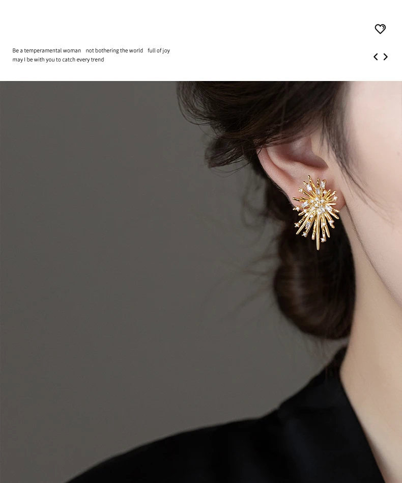 2026 Unregelmäßiges Design Blumenexplosion-förmige Ohrringe Kupferlegierung Mikro-eingelegte Zirkonia-Accessoires Ungewöhnlicher Schmuck für Frauen – Detail 7