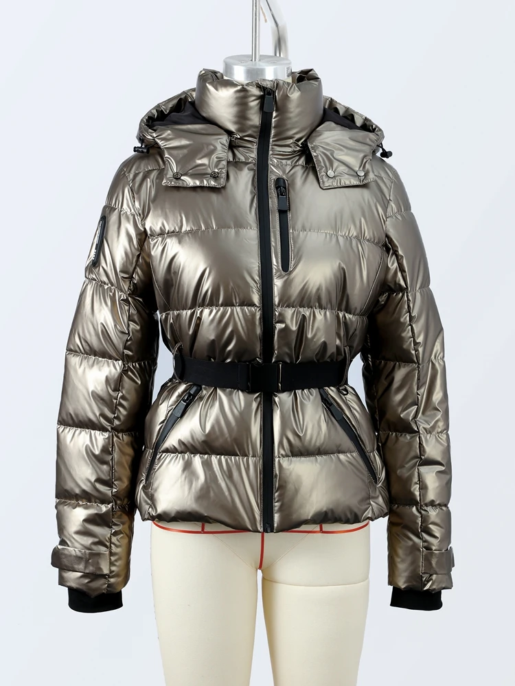 Winter Hooded Down Coat Women With Belt Warm Thick Long Sleeve Stand Collar Parkas Padded Jacket 2025 Lady Sports Ski Outdoor 5