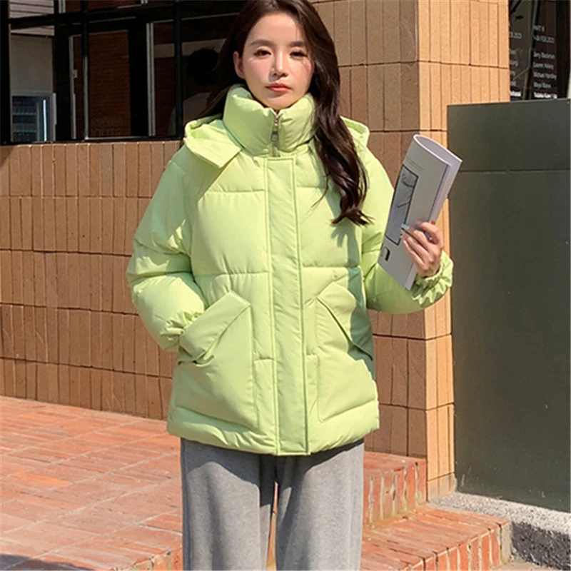 

2023 Winter Fashion New Short Hooded Long Sleeve Loose Thickened Warm Cotton-Padded Clothes Coat Women's Trend