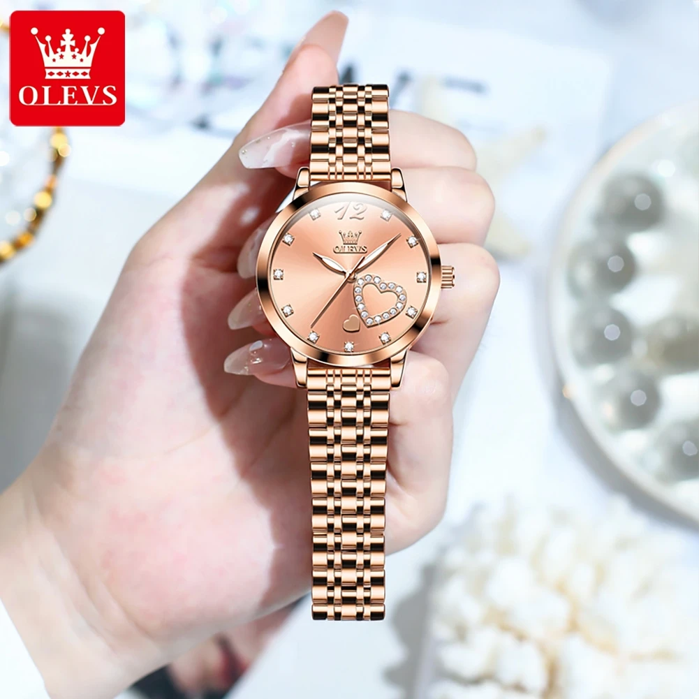 OLEVS Luxury Rose Gold Quartz Watch Women Stainless Steel Strap Waterproof Fashion Womens Watches Top Brand Luxury Wristwatches