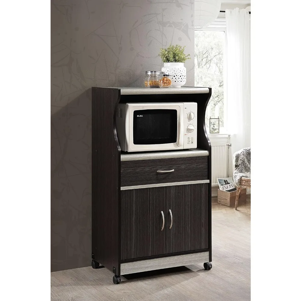 

Microwave Cart with One Drawer, Two Doors, and Shelf for Storage, Chocolate Grey