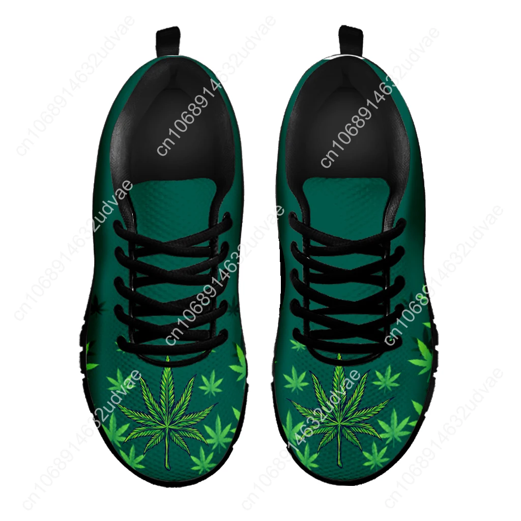Spring Autumn Soft Warm Flat Shoes Green Weed Leaves 3D Printed Women Casual Sneakers Lace up Footwear Zapatillas