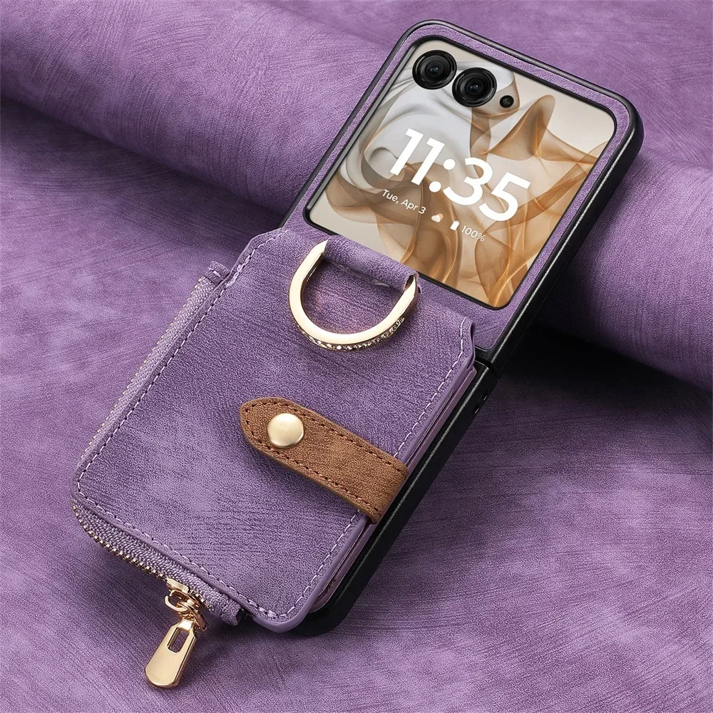 Premium PU Leather Phone Wallet with Card Holder & Ring - Shockproof Protection