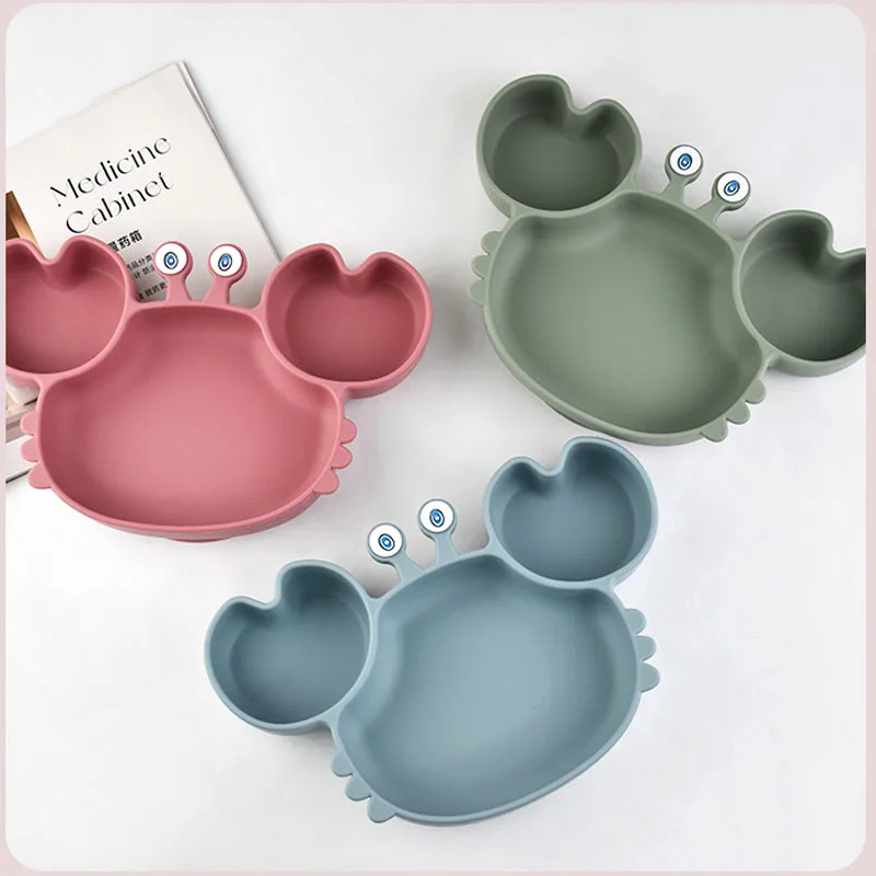 3Pcs Baby Feeding Plate Dishes Silicone Sucker Bowl Plate For Kids Children's Cartoon Tableware Sets Boys Girls Crab Plate 5