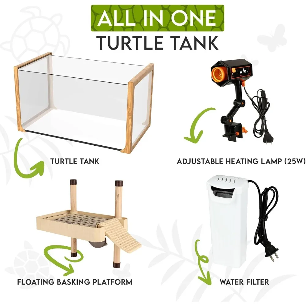 New 2024 - Aquatic Turtle Tank with Filter and Light + Turtle Basking Platform, Small Turtle Tank for Baby 2