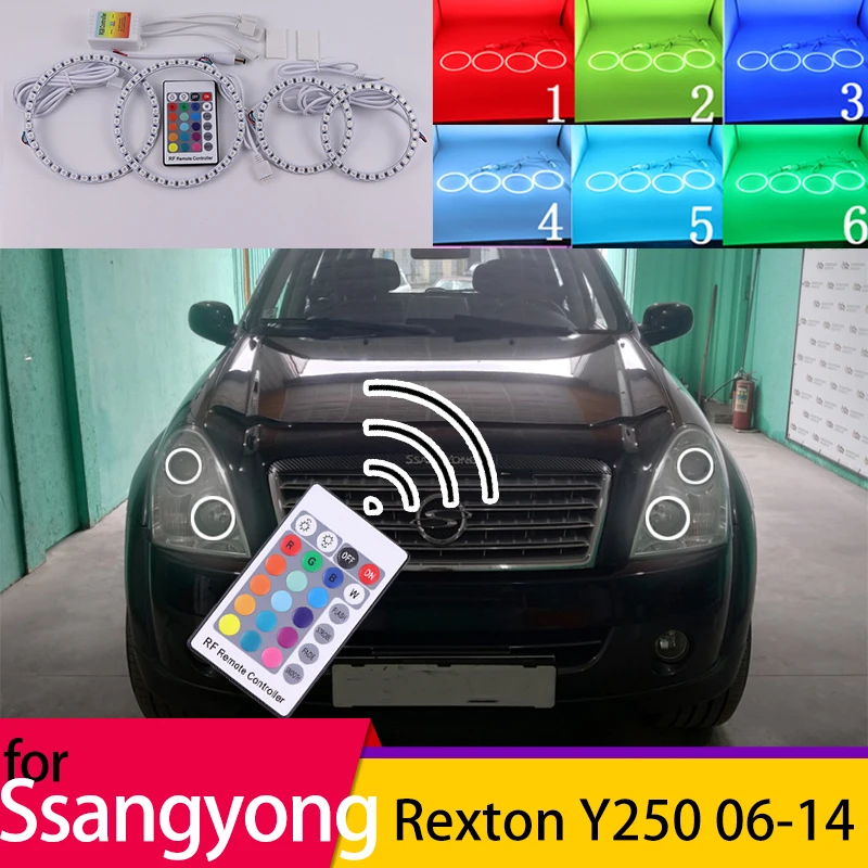

RGB multi-color Remote Control Halo Ring Angel Eyes LED Headlight Light Rings for Ssangyong Rexton Y250 2006-2014 Headlight