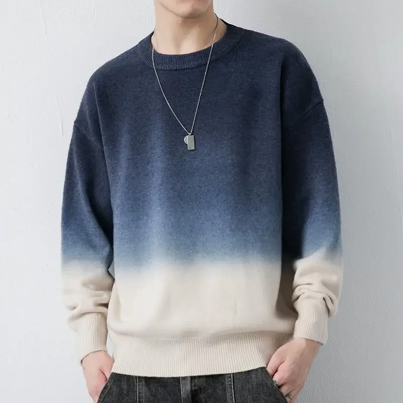 thumbnail image 1 of Suéter de cuello redondo y cuello redondo para hombre, novedad en suéteres de punto para hombre, prendas de punto de otoño e invierno, ropa popular coreana, top Harajuku, 1 of 4