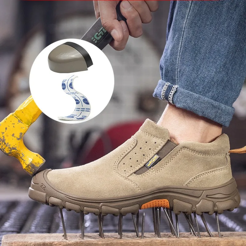 Safety Ankle Boots  Anti-puncture Work Boots Anti-smash Men Safety Shoes Suede Chelsea Boots Zip Soft Soled Sneakers Male Botas