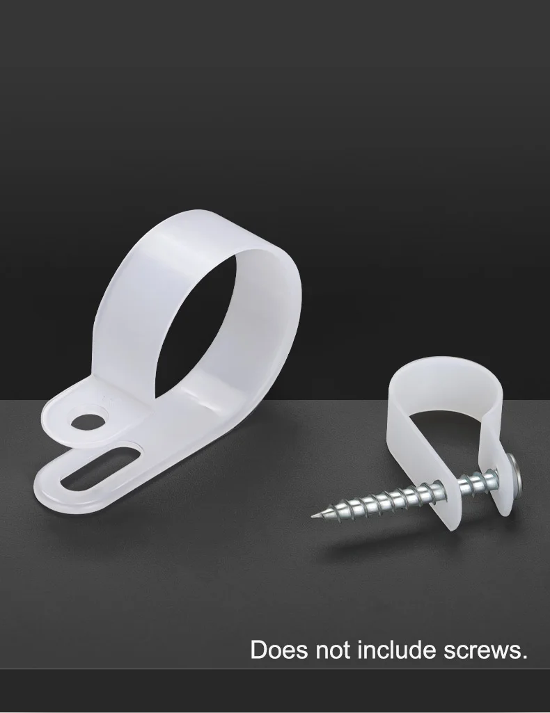 100 Stück Kunststoff-Kabelklemmen, R-Typ, weiße Schlauchbefestigungen, langlebige Nylon-Klemmhalterung, Fix-Hardware, elektrische Montage, Drahtmanagement – Detail 3