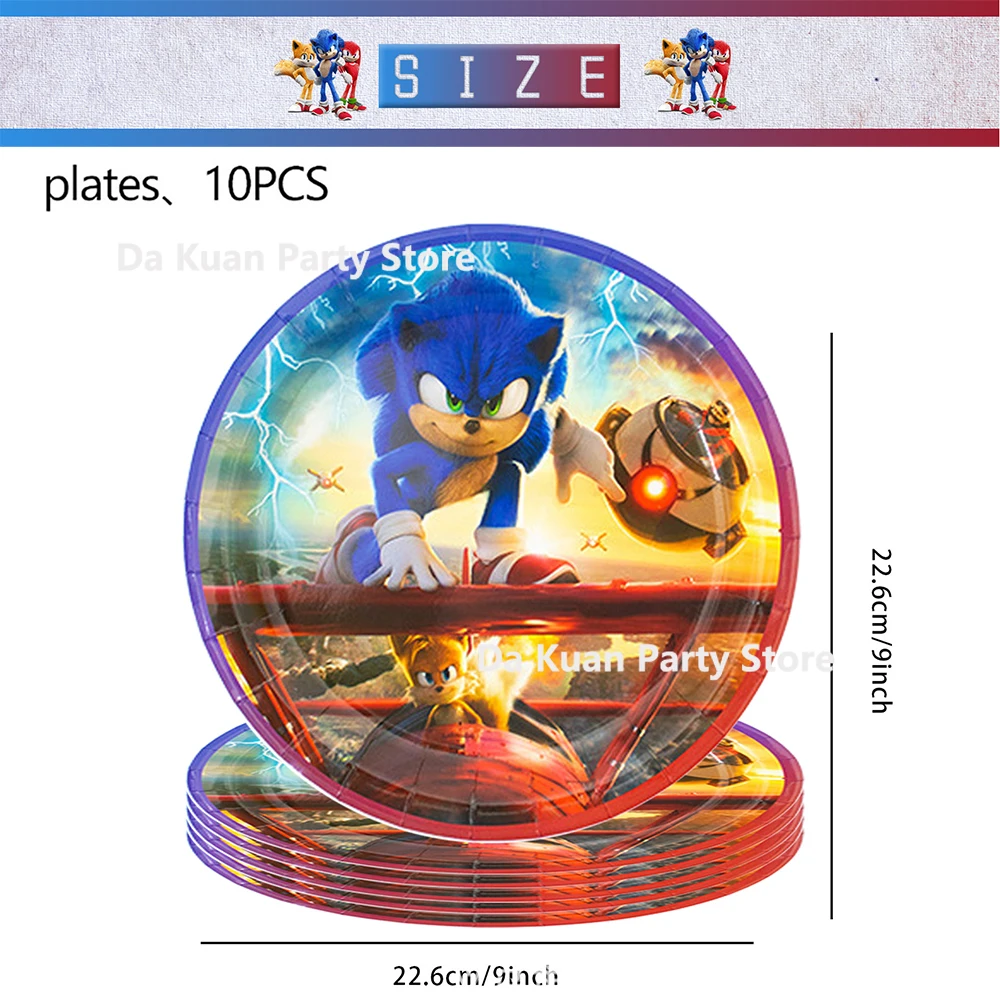 thumbnail image 1 of Decoraciones para fiestas de Sonic the Hedgehog Globos Vajilla de papel Vasos Platos Mantel para cumpleaños de niños Suministros para baby shower, 1 of 5