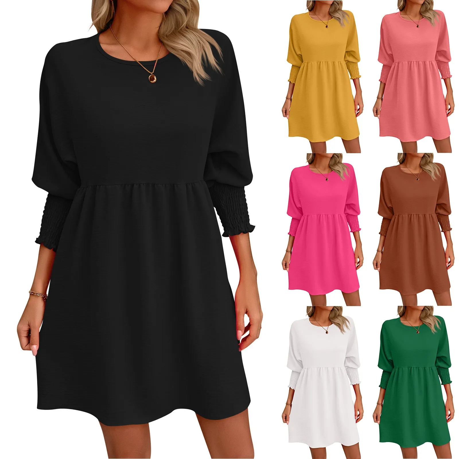 

Women's Fashion Dresses Summer Sweet Loose Round Neck Seven Sleeved Dresses New Slim-Type Range Casual Dresses vestidos cortos