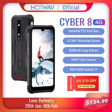 

HOTWAV CYBER 8 Global Version Mobile Phone 4GB 64GB Waterproof 8280mAh 16MP Camera 6.3 Inch NFC Android 11 Rugged Smart Phone