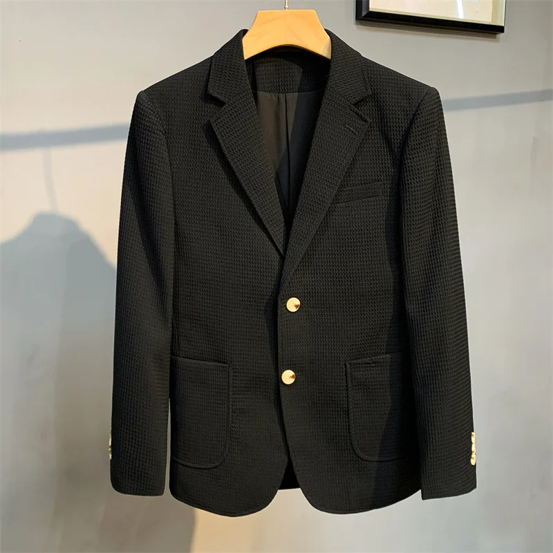 British Style Striped Casual Suit Jackets Mens Waffle Slim Fit Business Blazers Coat Homme Formal Social Prom Tuxedo 4XL-M men suits jackets