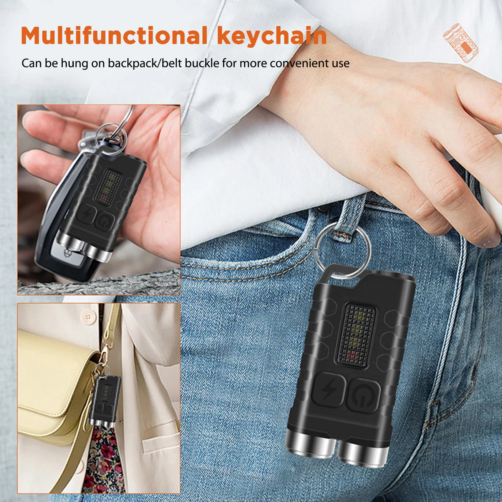 캠핑용 미니 EDC 손전등, USB C 타입 충전 소형 토치 라이트, IP65 방수 적색 조명 SOS UV 라이트, 지폐 감지