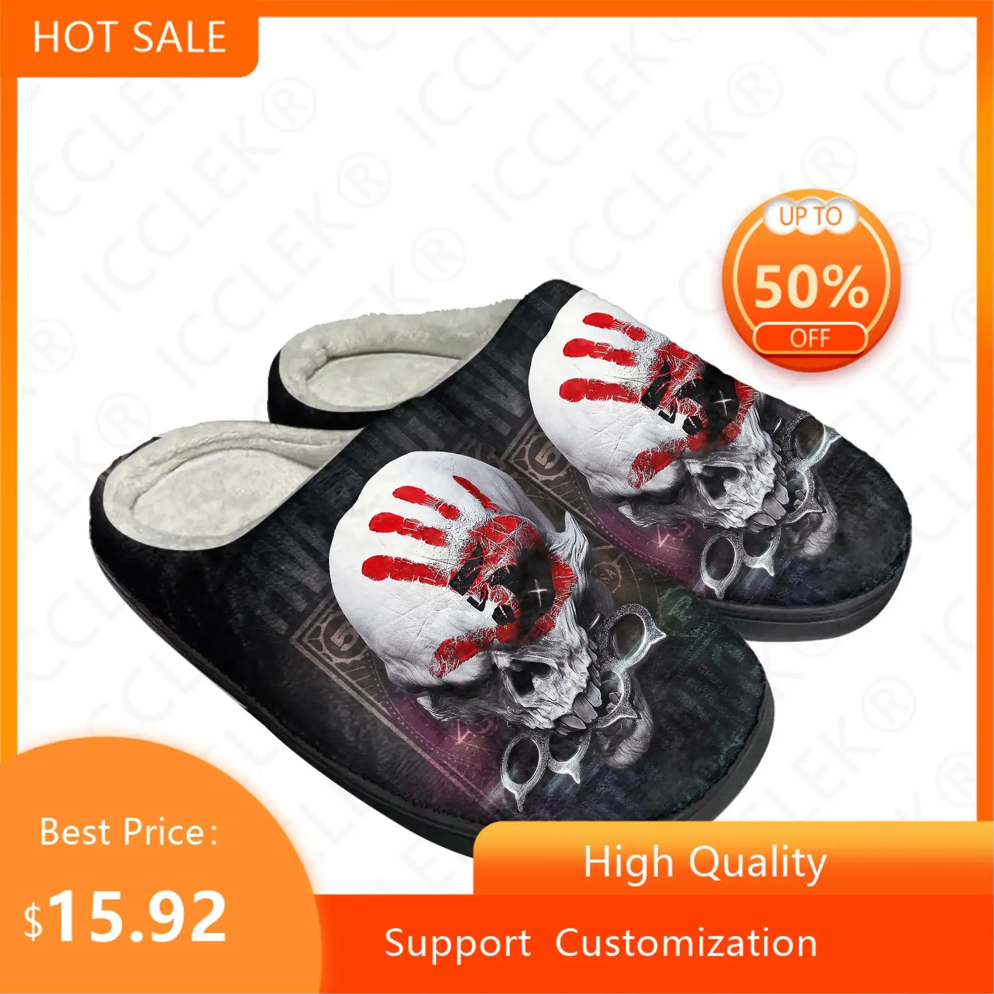 Five Finger Death Punch Home Cotton Custom Slippers Mens Womens Sandals Plush Rock Band Casual Keep Warm Shoes Thermal Slipper
