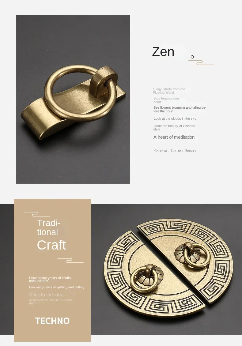 Description Picture 5 of itemCabinet Handle Portable Single Hole Screw Mounting Antique Chinese Style Pull Knob Furniture Hardware Yellow Bronze