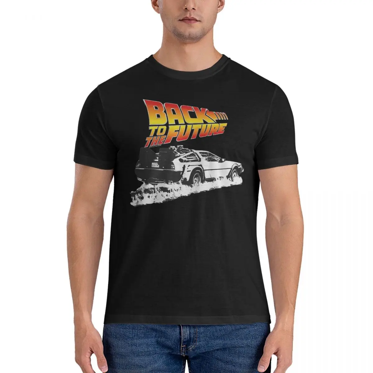 Delorean Fire Tracks White Stencil Vintage Cotton Tee Shirt Manica Corta Back To The Future Magliette O Neck Abbigliamento Estate