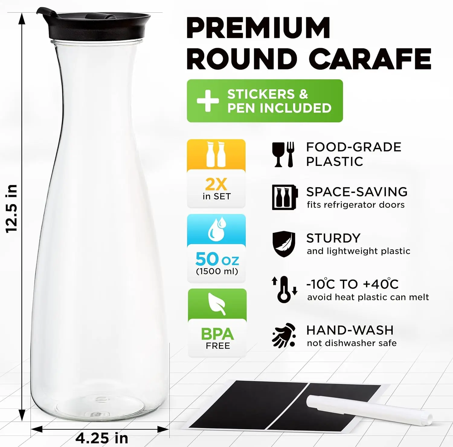 2pcs Water Carafe with Flip Top Lid  Milk, Iced Tea Beverage, Cold Brew and Mimosa Bar. Juice Containers with Lids Accessories 5