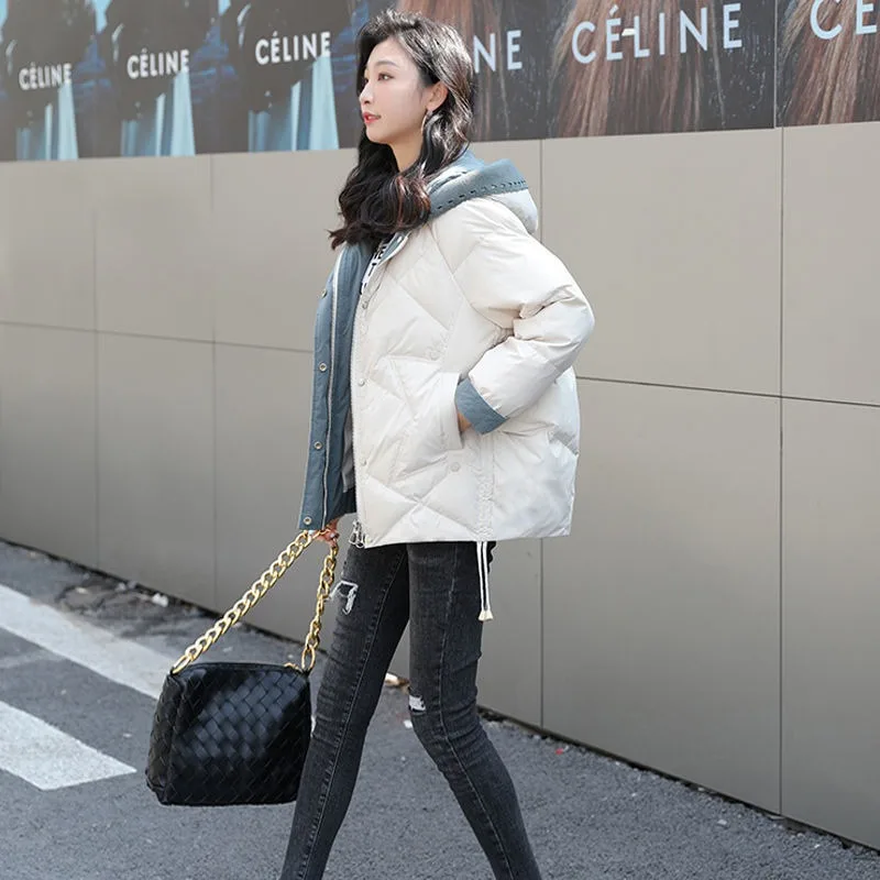2023 New Women Down Jacket Winter Coat Female Keep Warm Thick Parkas Short Loose Outwear Fashion Age Reduction Hooded Overcoat
