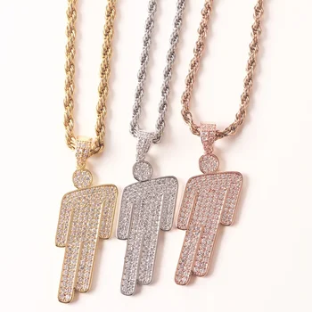 Hip Hop Necklace,Stainless Steel Round Head Zircon Couple Pendant Necklace,Skew Head Pendant Full of Zircon Chaoren Necklace 1