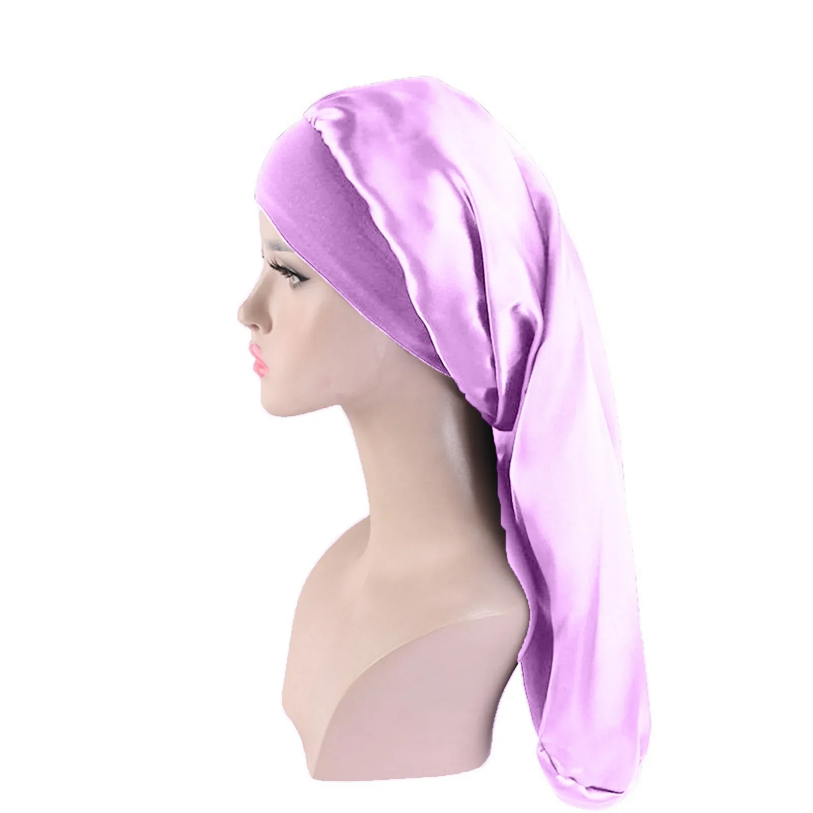 Long Satin Bonnet Sleep Cap With Wide Elastic Band Loose Night Hat For Women Braids Curly Hair Natural Hair