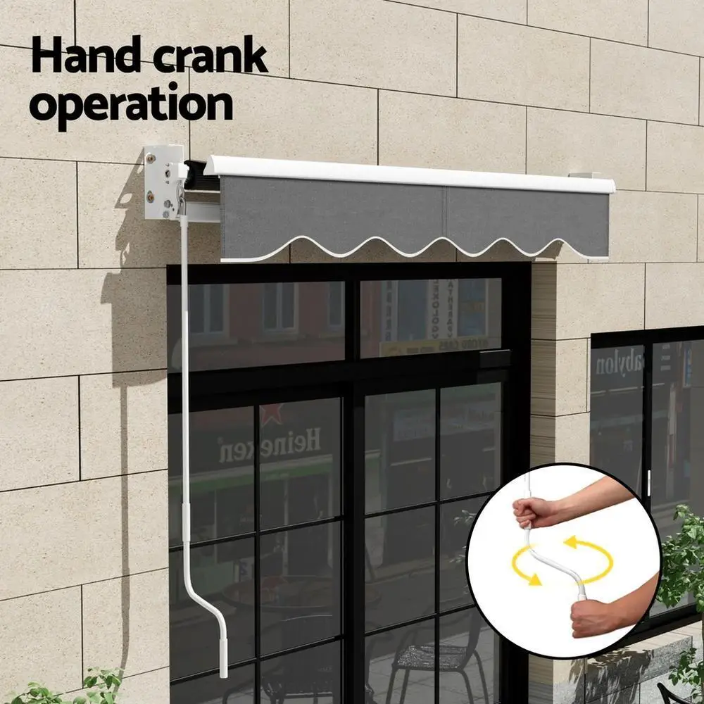 Retractable Folding Arm Awning Manual Sun Shade 2M x 1.5M Grey Outdoor Patio Canopy — view 3