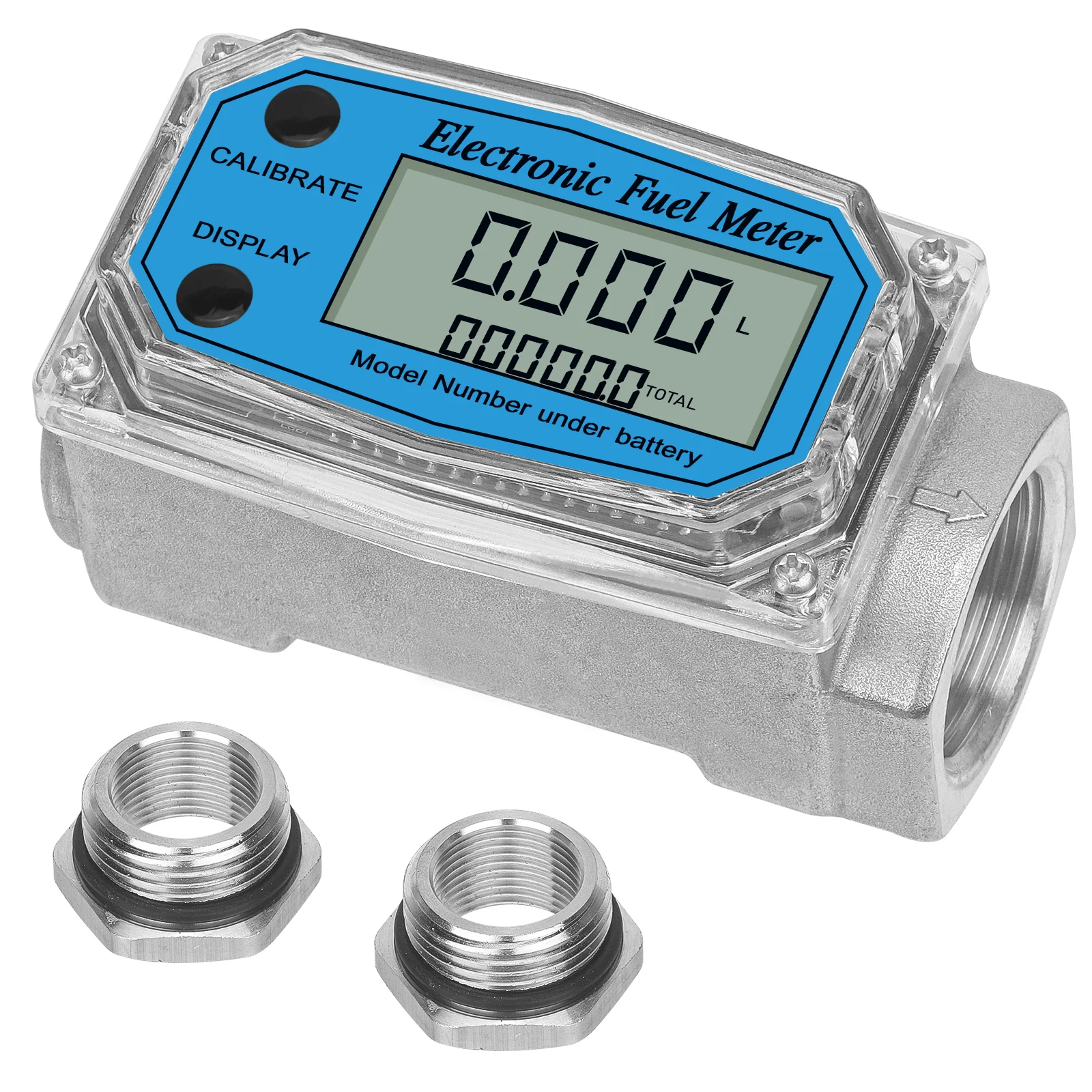 Digital Turbine Flow Meter 1" 3/4" Adapters Measuring Water Diesel Gasoline Other Liquids