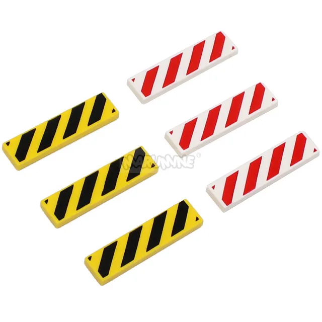 Marumine 1x4 Tile Warning Signs 20PCS MOC Bricks Danger Stripe Part Build Block Accessories Fit with 2431 p52 Plate Barricade 2