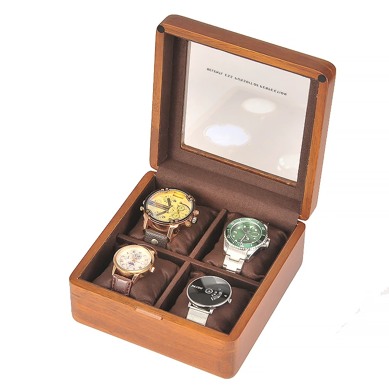 Walnut Wood Watch Box Transparent Skylight Watch Boxes Storage Case 4 Slots Watches Display Collection Organizer Accessories