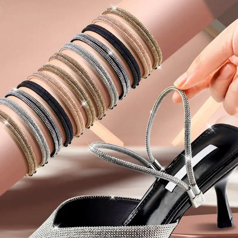 1 paar Strass High Heels Schuhe Band Anti-lose Frauen Diamant Schnürsenkel Anti-drop Ferse Straps Gürtel Bohrer elastische Feste Gürtel – Detail 8