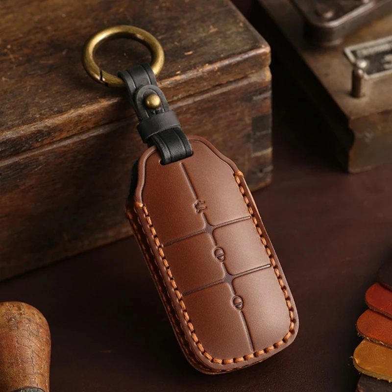 Geely Galaxy Premium Leather Handstitched Key Case with Metal Ring - Scratch Resistant Full Cover