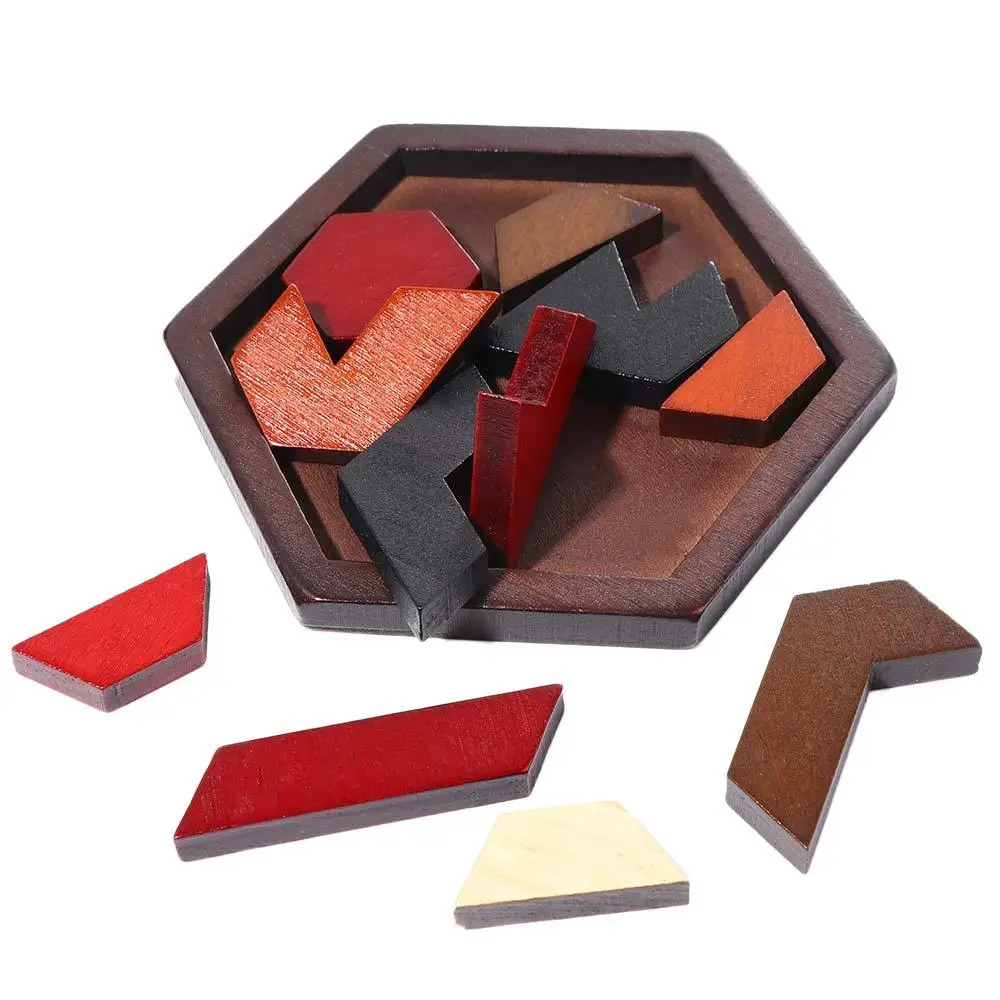 Puzzle Game Geometric Shape Hexagonal Puzzles Board Educational Toys IQ Brain Teaser Tangram Board jigsaw puzzles wooden jigsaw puzzles educational puzzles