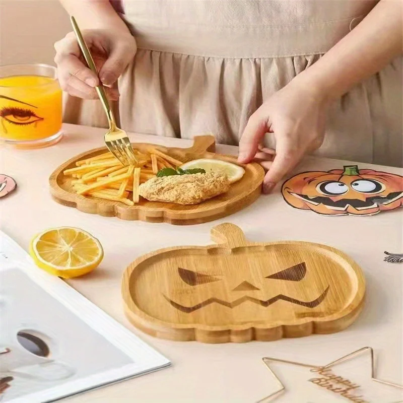 1PC Halloween Wooden Tray Holiday Party Plate Party Venue Layout Props Halloween Creative Fruit Plate Household Kitchen Supplies