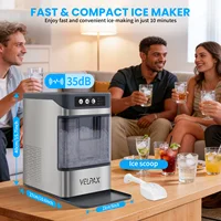 Machine à glaçons de comptoir, production rapide de 17 kg/24h, glaçons prêts en 6-10 min avec fonction autonettoyante, faible bruit de 35 dB pour la maison et le bar 3
