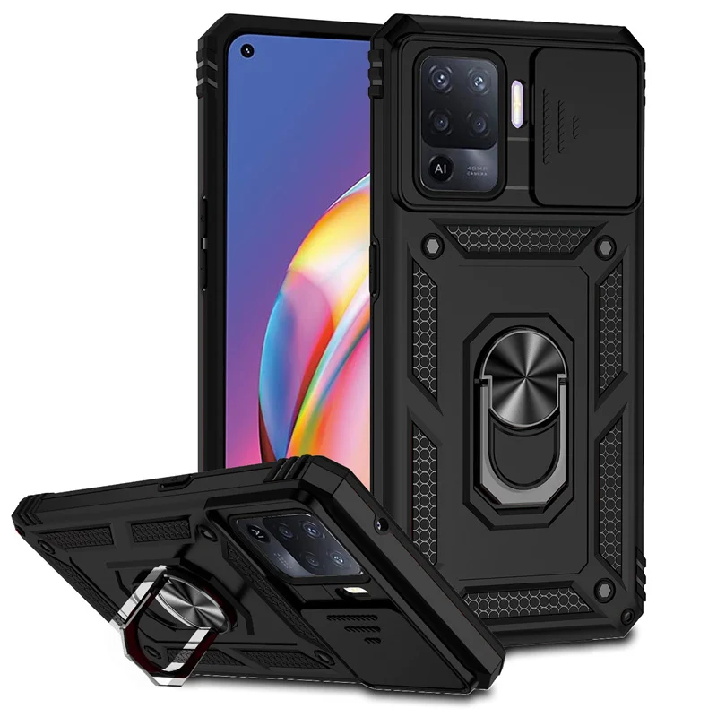 Shockproof Armor Case with Magnet Ring Holder and Side Camera Lens Protection