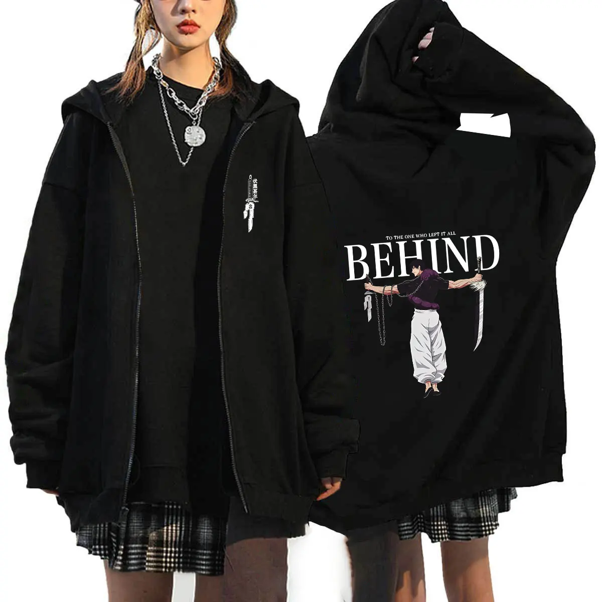 Japanese Anime Jujutsu Kaisen Zip Up Hoodie Print Harajuku Long Sleeves Hooded Sweatshirt Hip Hop Boy Girl Outerwear Coat