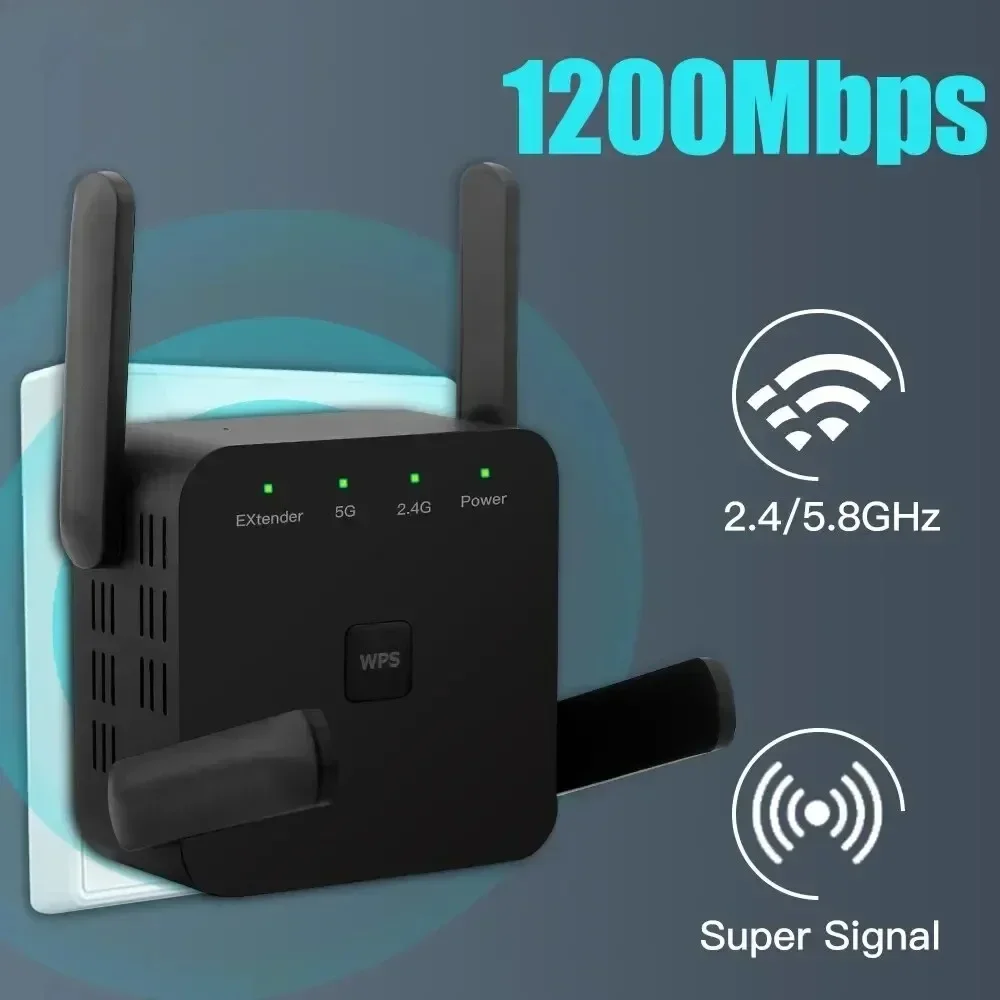 מחזיק אות חוזר אלחוטי עם תקע EU/US/UK במהירות 1200Mbps, מגבר אות אלחוטי עם תדר 2.4GHz/5GHz