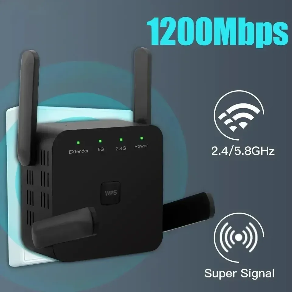 1200Mbps EU/US/UK Plug WiFi Repeater Wireless Extender Signal Amplifier 2.4GHz/5GHz Wi-Fi Repetidor Booster 