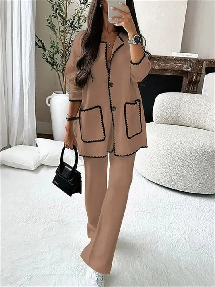 Tossy White Patchwork Fashion Two Piece Straight Legg Women Loose Contrast Casual Streetwear Autumn High Waist Female Pants Sets