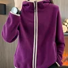Autumn/Winter Hooded Fleece Jacket Women's Thickened Windproof Warm Ribbed Fleece Cardigan Sweatshirt Hiking Sports Casual