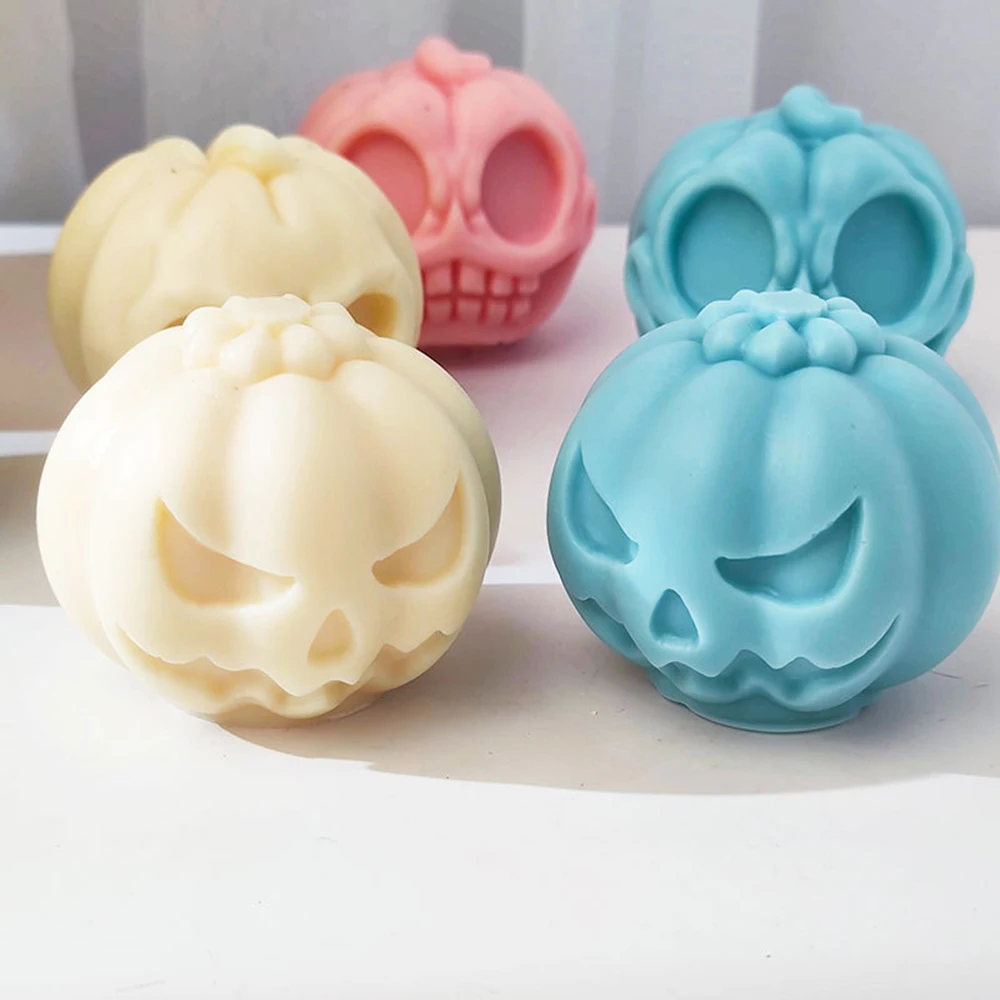 

3D Pumpkin Skull Candle Mold DIY Handmade Soap Gypsum Clay Resin Crafts Making Silicone Mould Halloween Decoration Ornaments