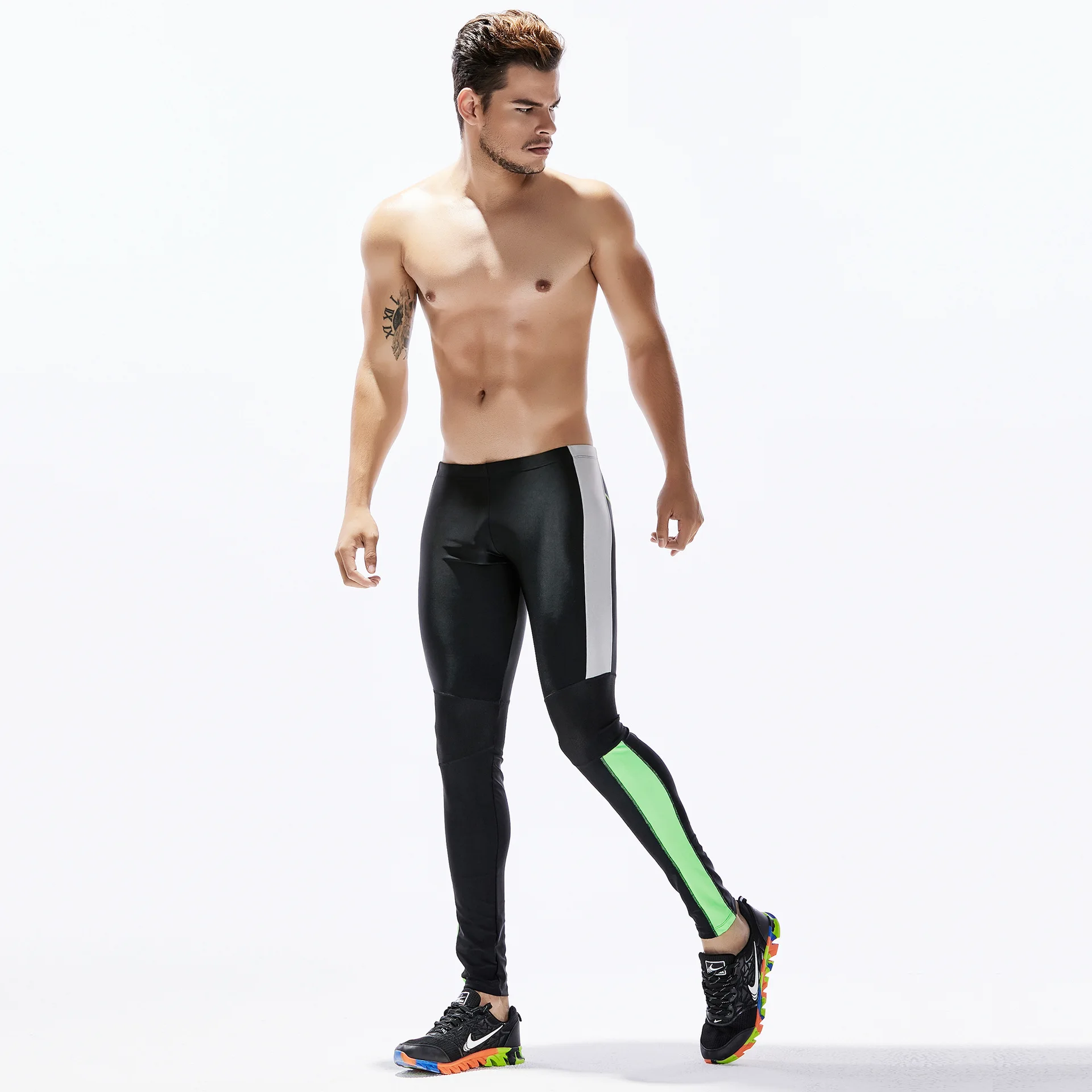 Men's sports leggings, men's long outdoor swimming pants, stretch thin yoga fitness pants.