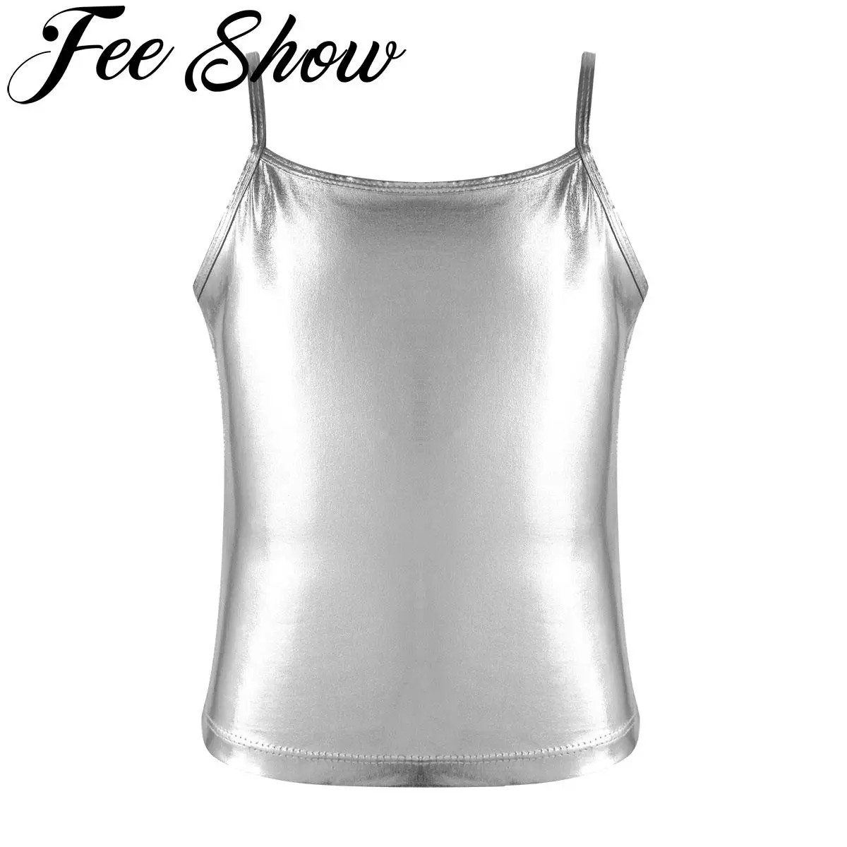 Kids Girls Shiny Metallic Jazz Dance Vest Tank Tops Hip Hop Street Dancing Camisole Top for Cheerleading Gymnastics Performance