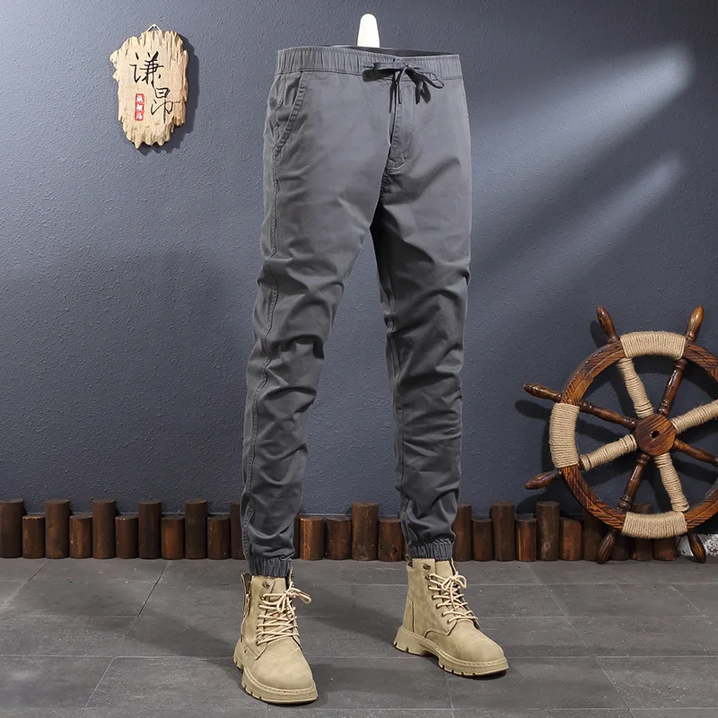 

2024 Spring Festival New Fashionable Gray Stretch Slim-Fitting Ankle-Tied Overalls Men's Outdoor Tapered Casual Pants