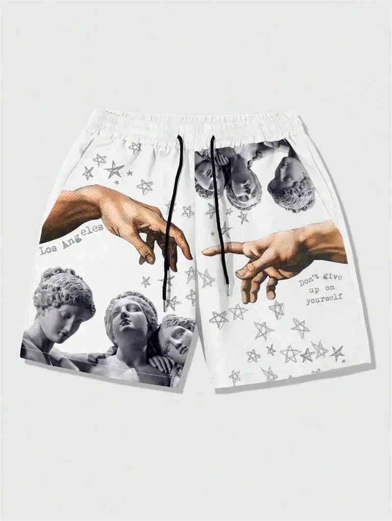 Statue Of Goddess Pattern Men Short Pants 3D Print Hand Loose Casual Harajuku Beach Shorts Sport Quick Dry Swim Trunks 2