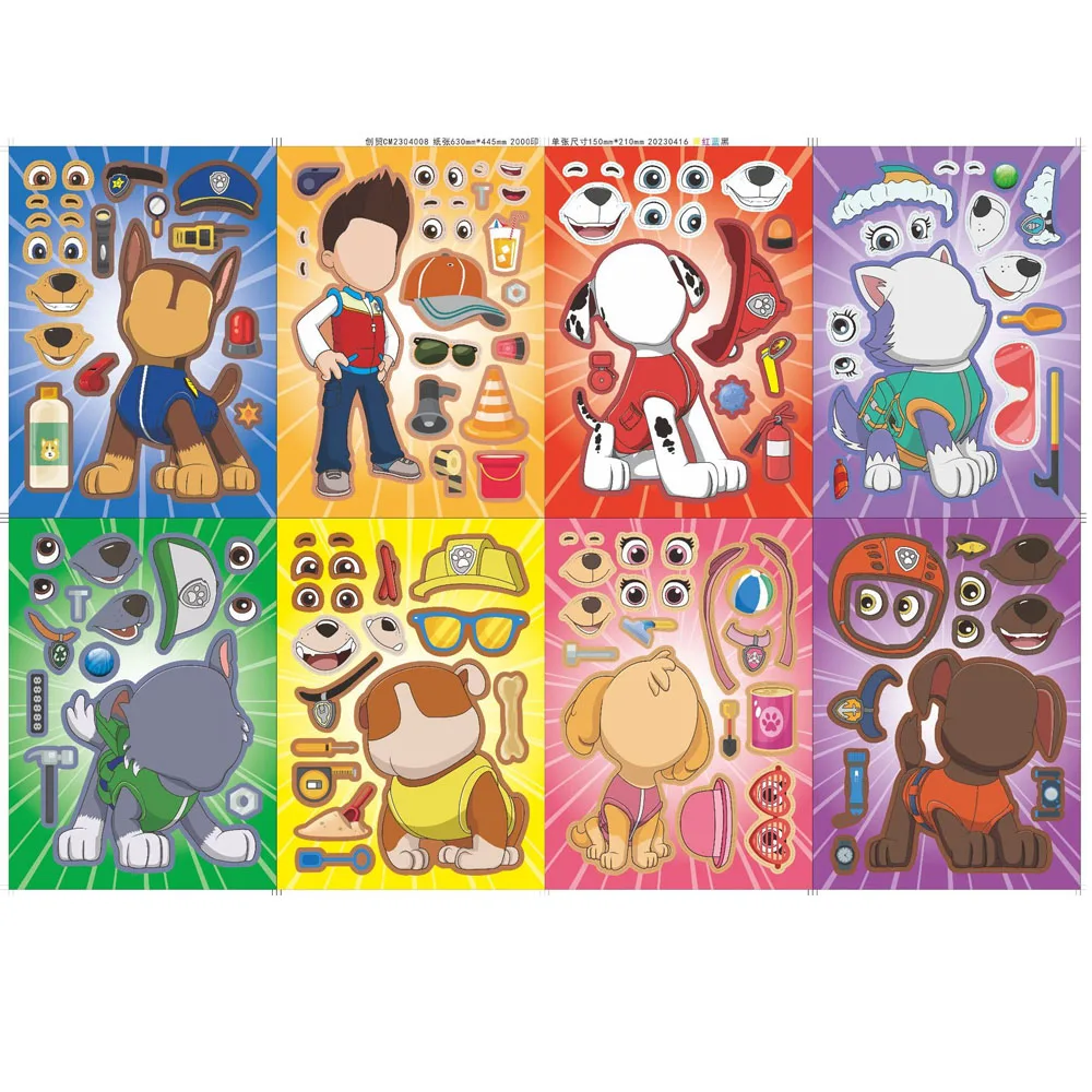 16 Blatt PAW Patrol Chase Skye Puzzle-Aufkleber, lustige Cartoon-Make-a-Face-Aufkleber, zum Zusammenbauen, Puzzle für Kinder, Geburtstagsgeschenk, Spielzeug – Detail 6