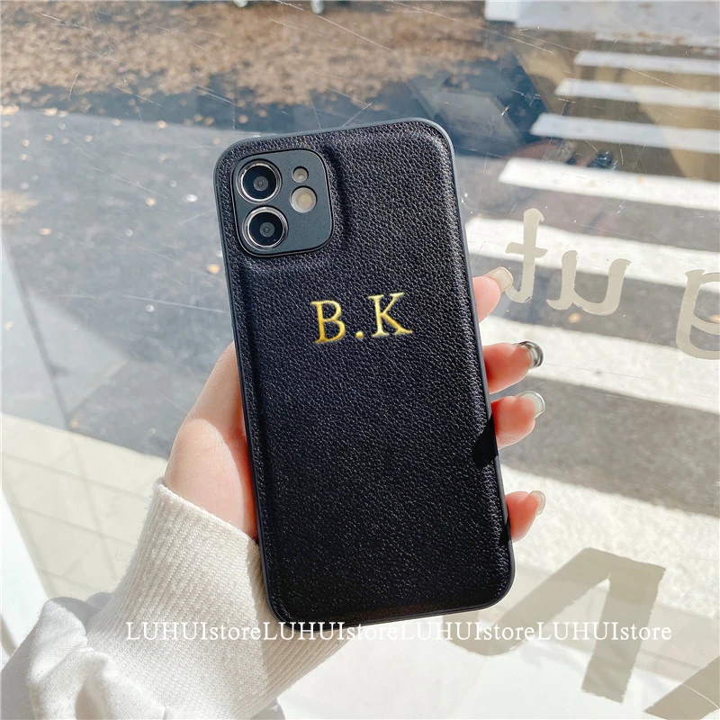 iphone 13 pro phone case Korea Personalise Name Letters Leather PU Soft Phone Case For iPhone 13 12 11 Pro X XS Max XR 7 8 Plus Luxury Plain Back Cover best iphone 13 pro case