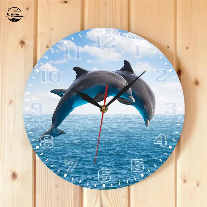 

Round Wall Clock Cartoon Marine Pattern Blue Dolphin Wall Clock Silent Living Room Home Decoration Battery Horloges Murales A