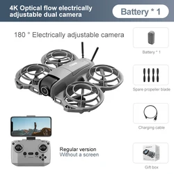 4K Mini Drone with Full Prop Guard, Dual Camera & 180° Electric Lens - Perfect Gift (Standard RC - Grey)